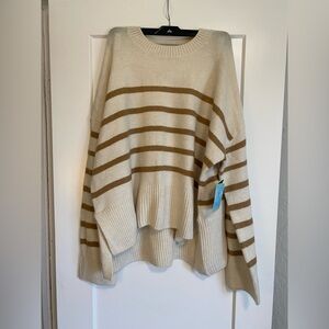 CeCe Cream and Tan Striped Sweater